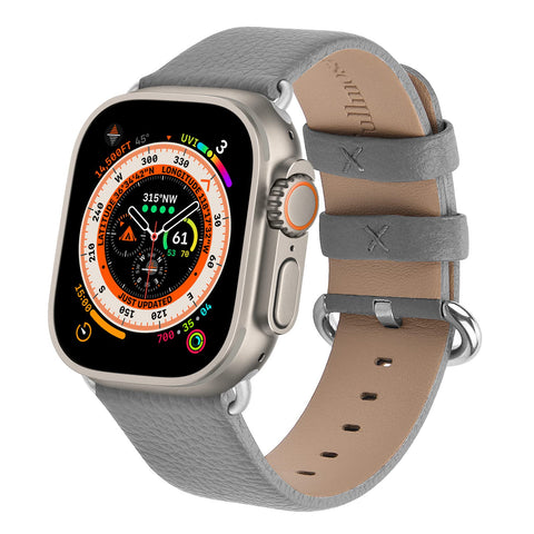 Fullmosa Watch Band Compatible with Leather Apple Watch Band 49mm 46mm 45mm 44mm 42mm, Top Grain iWatch Band for Series 10/9/8/7/6/SE/5/4/3 for Men Women, Grey