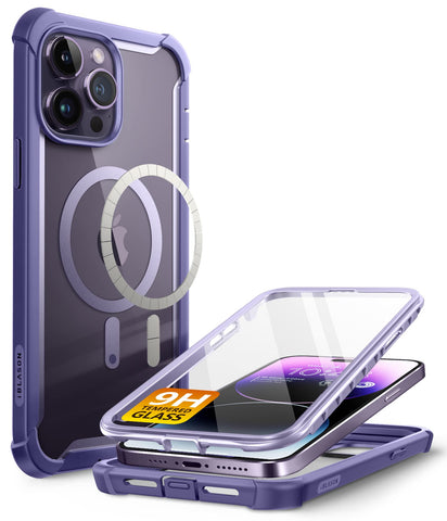 i-Blason for iPhone 14 Pro Case MagSafe, [Built-in Tempered Glass Screen Protector] [Compatible with MagSafe], Shockproof Full Body Protection Clear Phone Case for iPhone 14 Pro, AreMag Series, Mauve