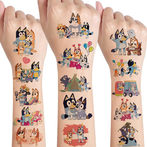Generic 12 Sheet Blue Temporary Tattoos for Kids, Cartoon Tattoos for Boys Girls Blue Birthday Party Supplies Decorations,DIY Waterproof Tattoos Stickers