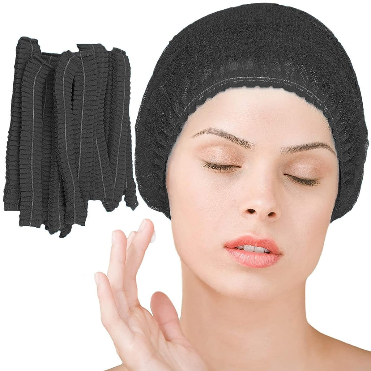 Smilco 100pcs/Pack Black Disposable Bouffant Caps,24inches Hair Net, Elastic Dust Cap for Hair Nets Food Service, Non-Woven,Salon,Spa,Kitchen Head Cover (Black)