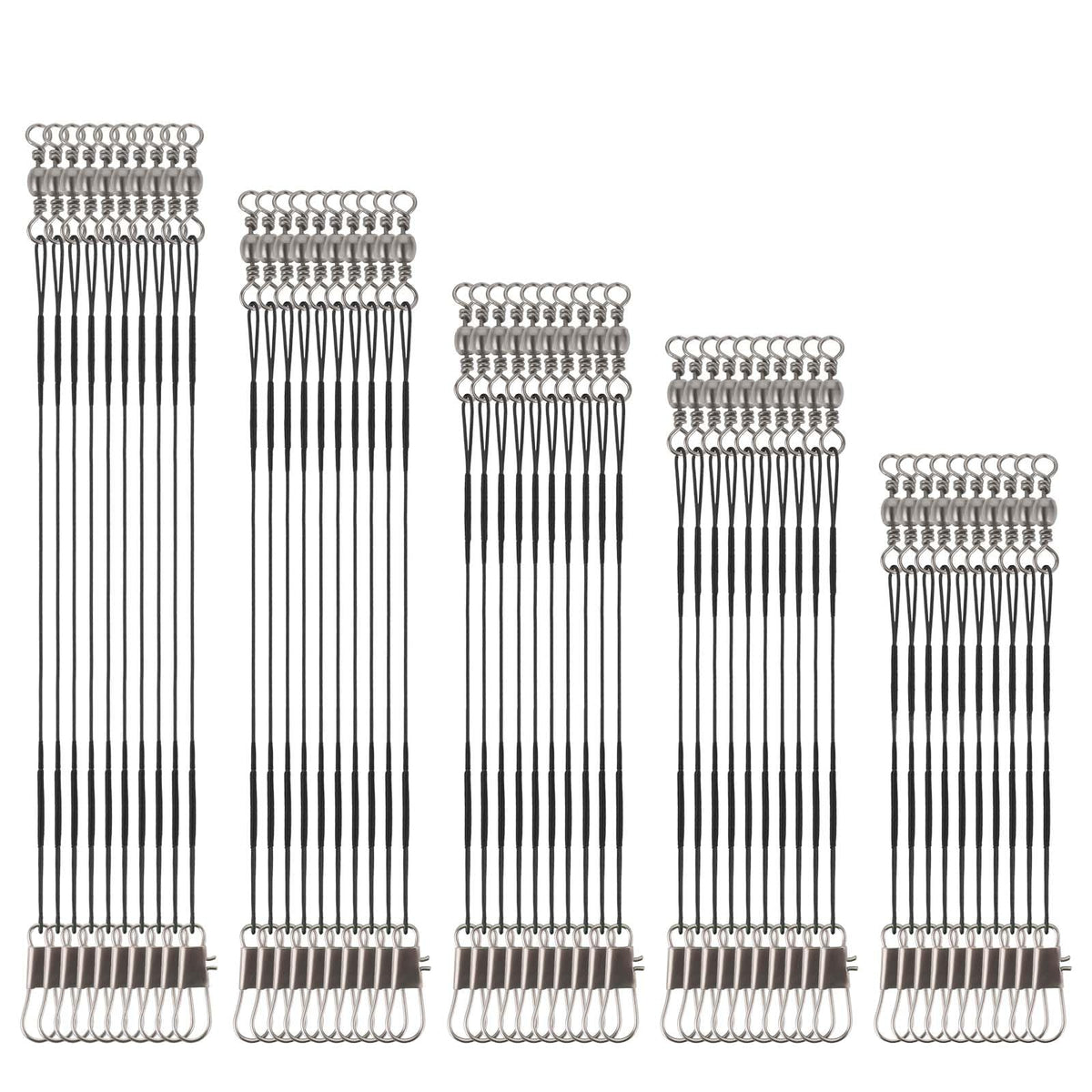 Giantree 50 Pcs Fishing Leaders, Stainless Steel Fishing Leaders with Snap and Swivel, Anti bite Stainless Steel Wire Leaders Fishing Leader Line for Fishing Rigs Saltwater and Freshwater(Black)