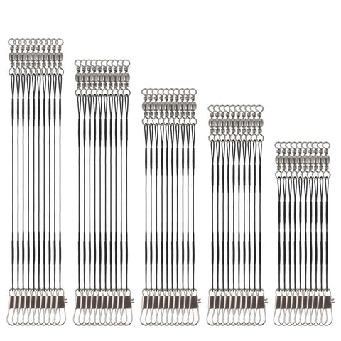 Giantree 50 Pcs Fishing Leaders, Stainless Steel Fishing Leaders with Snap and Swivel, Anti bite Stainless Steel Wire Leaders Fishing Leader Line for Fishing Rigs Saltwater and Freshwater(Black)