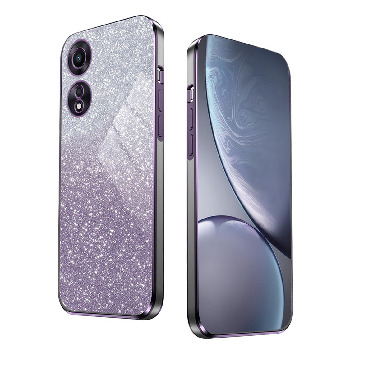 WBWONE Glitter Case for Oppo A58 4G Case, Electroplated Edge, Flexible Protection, Shockproof Soft Cover Shell with Glitter Stickers - Purple