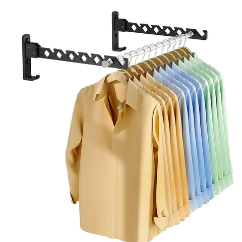 Lxoraziy 2 Pieces Foldable Wall Mounted Clothes Hanger, Aluminum Wall Mounted Drying Rack with 40cm Hanging Rod, Small Wall Clothes Airer, for Bathroom Bedroom Hotel(Black)