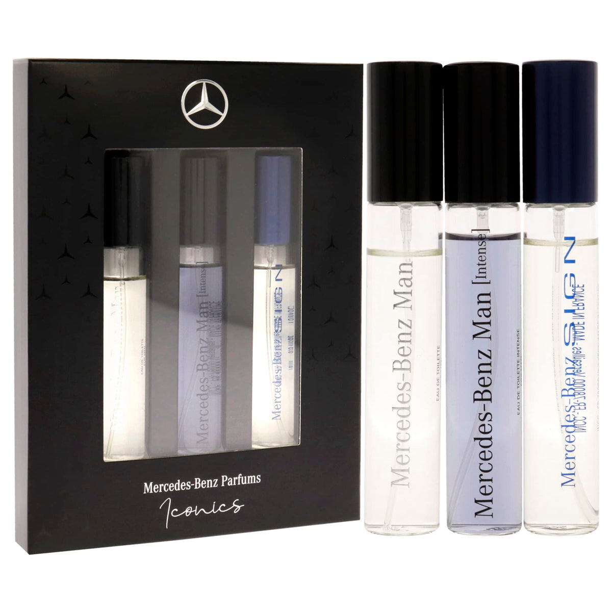Discovery Coffret Gift Set by Mercedes-Benz - Perfumes for Men - Contains 5 ml of Man, Man Intense, and Sign - Aromatic Woody Spicy Scents - Evokes Power and Sensuality of Gentlemen - 3 pc