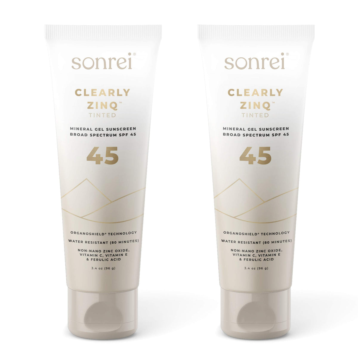 Sonrei Clearly Zinq Tinted Zinc Mineral Face and Body Gel Athleisure Sunscreen SPF 45 | 6.8 oz (2 Pack)