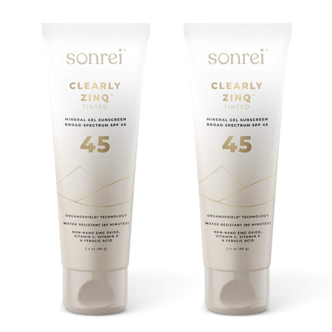 Sonrei Clearly Zinq Tinted Zinc Mineral Face and Body Gel Athleisure Sunscreen SPF 45 | 6.8 oz (2 Pack)