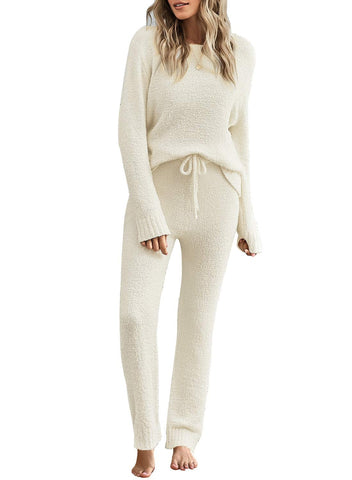 luvamia Women's Casual Solid Color Pajama Sets Long Sleeve Tops and Pants Long PJ Sets Joggers Loungewear Sleepwear Nightwear Pajama Sets For Women Soft Beige X-Small