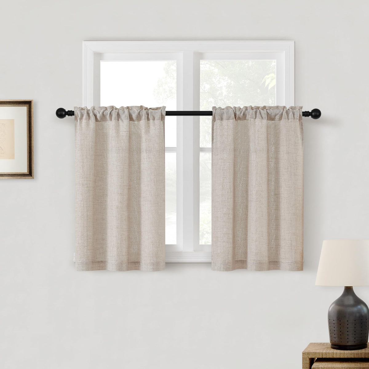DUKIYO 30 Inches Kitchen Curtains 2 Panels Light Coffee Tan Beige Drapes Linen Tier Curtain 30 Inch Length Privacy Rustic Farmhouse Boho Cafe Short Drapes for Small Window Bathroom RV W25xL30