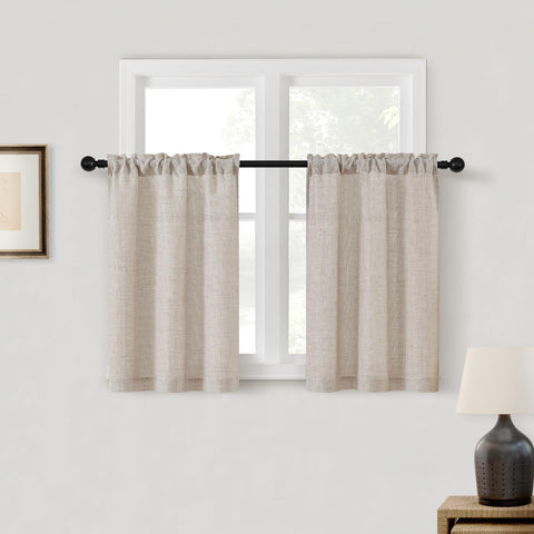 DUKIYO 30 Inches Kitchen Curtains 2 Panels Light Coffee Tan Beige Drapes Linen Tier Curtain 30 Inch Length Privacy Rustic Farmhouse Boho Cafe Short Drapes for Small Window Bathroom RV W25xL30