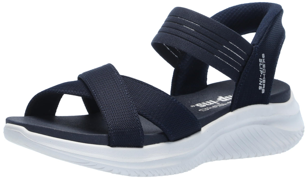 Skechers Women's Ultra Flex 3.0-Never Netter Hands Free Slip-Ins Sandal, Navy, 8