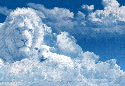 Lamb with A Lion On The Clouds 1000 Piece Jigsaw Puzzle 29.5 X 19.6'' Wooden Puzzle Mural Home Decoration Poster
