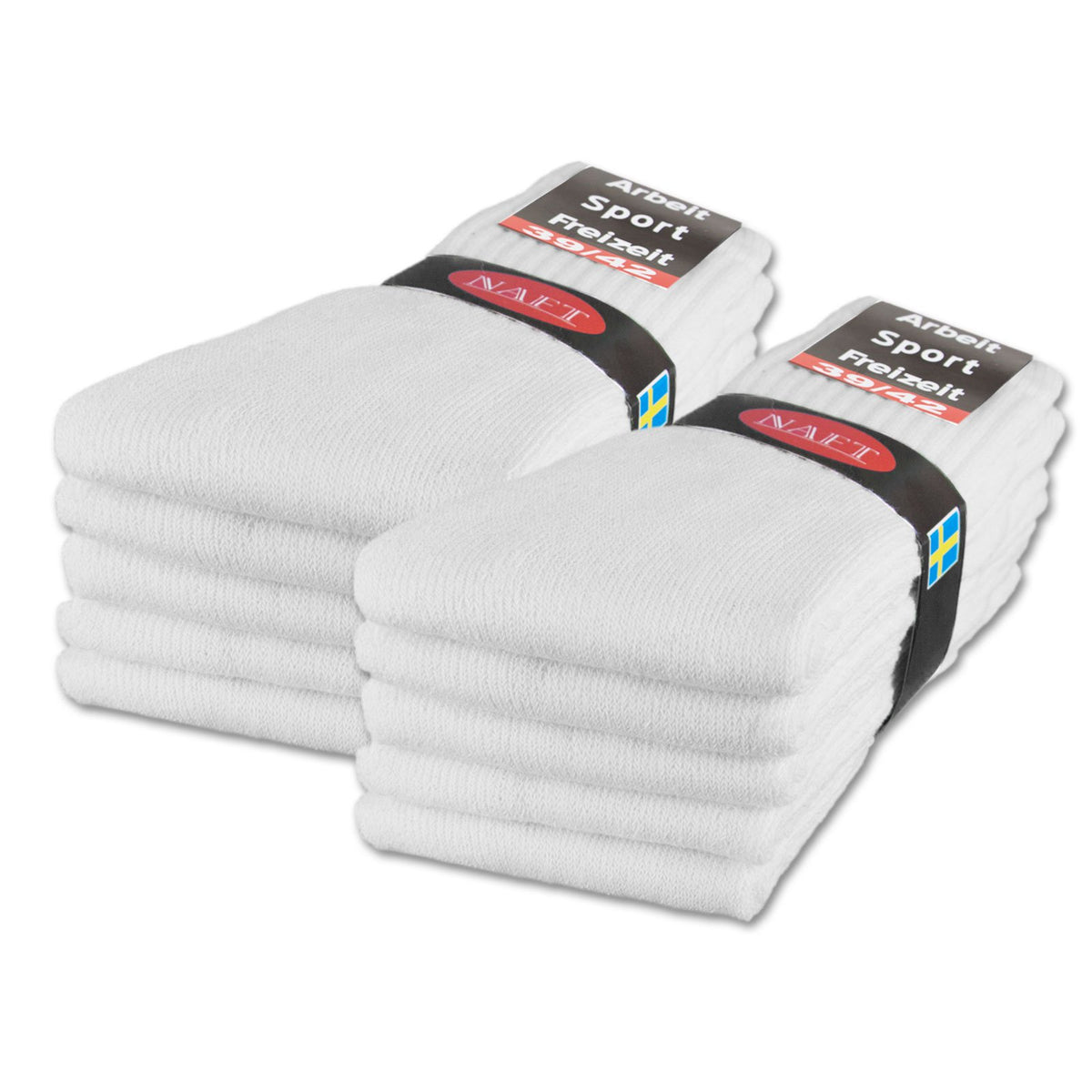 sockenkauf24 10 | 20 | 30 Pairs Crew Socks Sports Tennis Socks for Women & Men in 5 Colours - Sizes 35-50 available (UK 6-8 | EU 39-42, 10 Pairs | White)