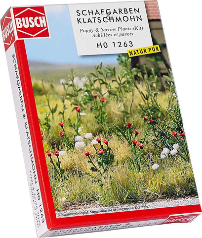 Busch 1263 Poppy and Yarrow Plants HO Scenery Scale Model Scenery