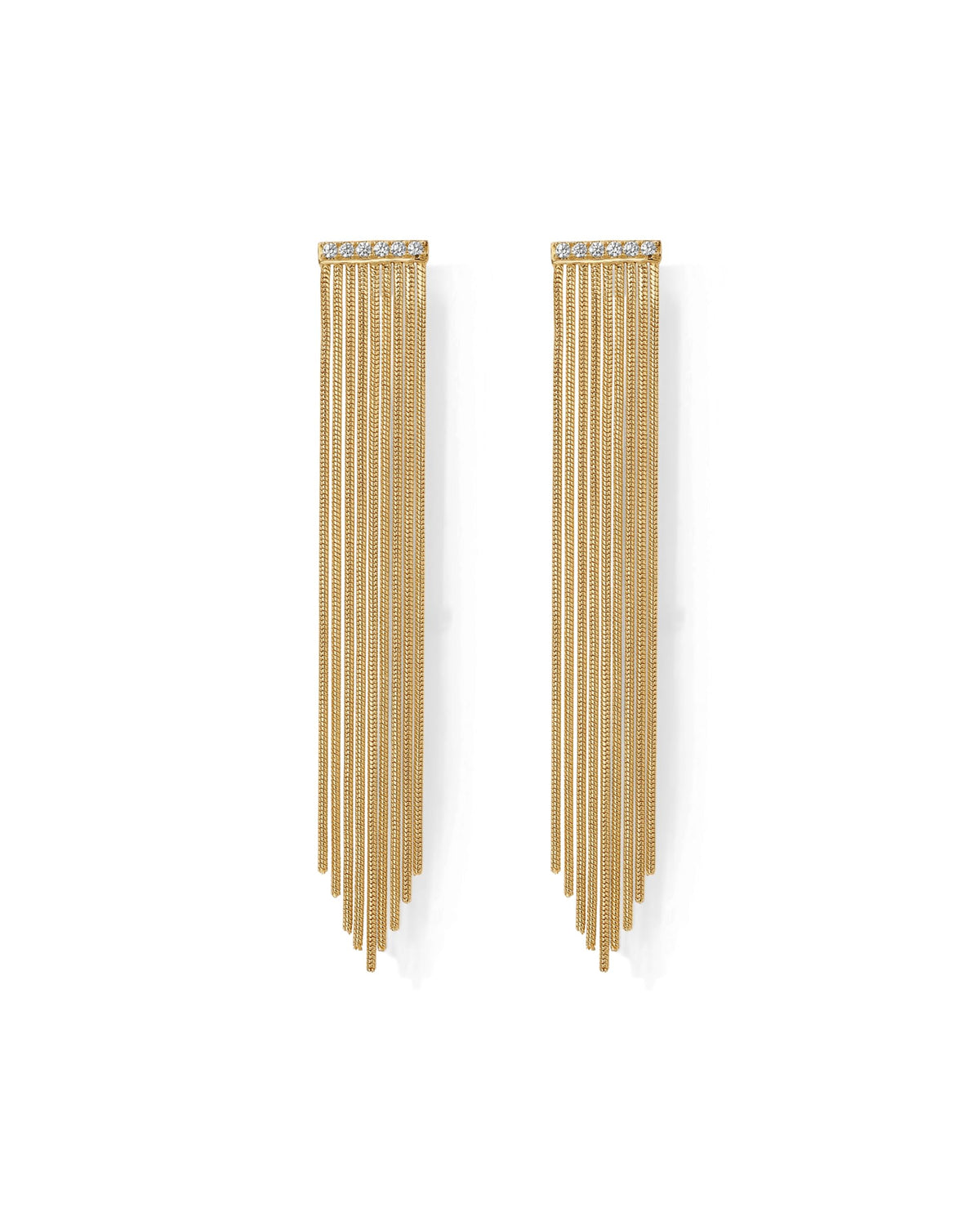 PAVOI 14K Gold Plated Long Tassel Dangle Earrings for Women | Elegant Rhinestone Chain Chandelier Drop Earrings | Statement Jewelry (Bar, Yellow Gold)