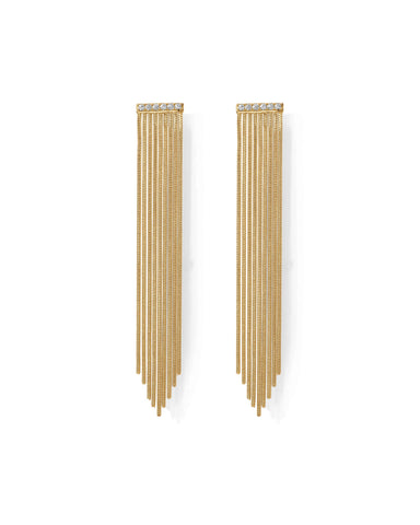 PAVOI 14K Gold Plated Long Tassel Dangle Earrings for Women | Elegant Rhinestone Chain Chandelier Drop Earrings | Statement Jewelry (Bar, Yellow Gold)