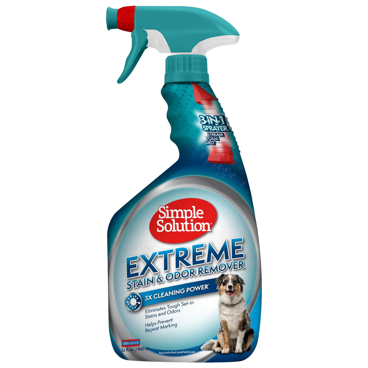Simple Solution Extreme Pet Stain and Odour Remover, Enzymatic Cleaner with 3X Pro-Bacteria Cleaning Power - 945ml