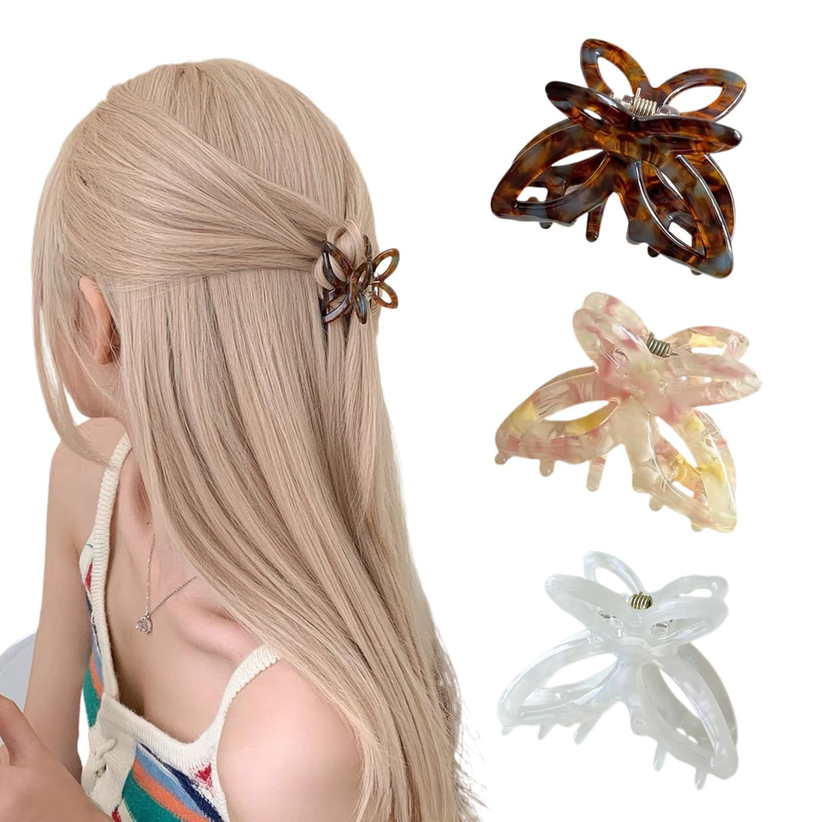 Ypkia Butterfly Hair claw Clips Small for Medium and Thin Hair Clip Women and Girls Hair Accessories (White, Pink, Tortoiseshell)