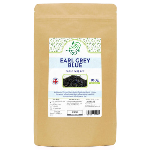Earl Grey Blue - Premium Loose Leaf Tea Infused With Bergamot Oil - with Cornflowers (Blue, 100g)