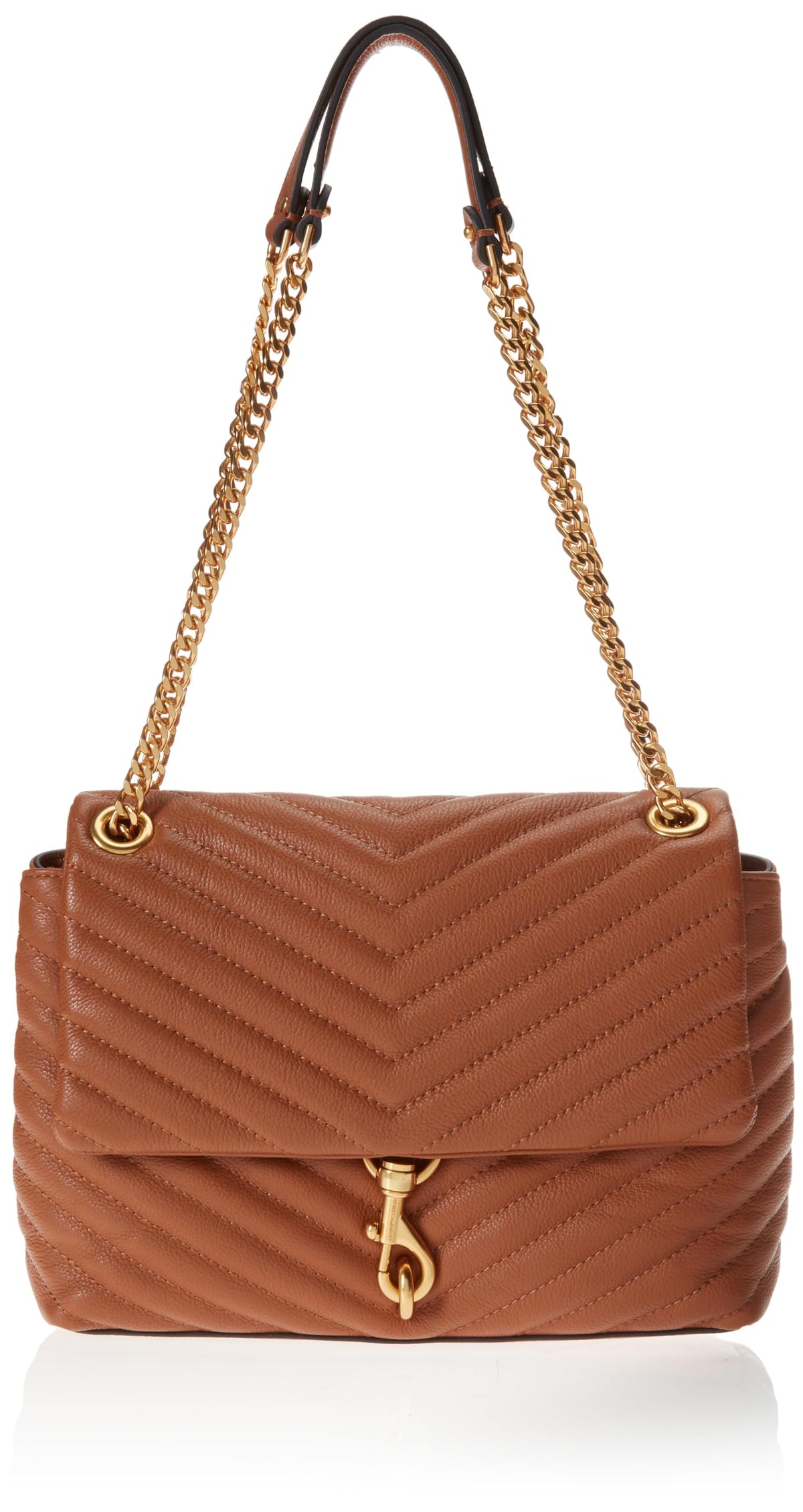 Rebecca Minkoff Women's Edie Flap Shoulder Bag Quilted Pebble, Caramello/Antique Brass, Regular