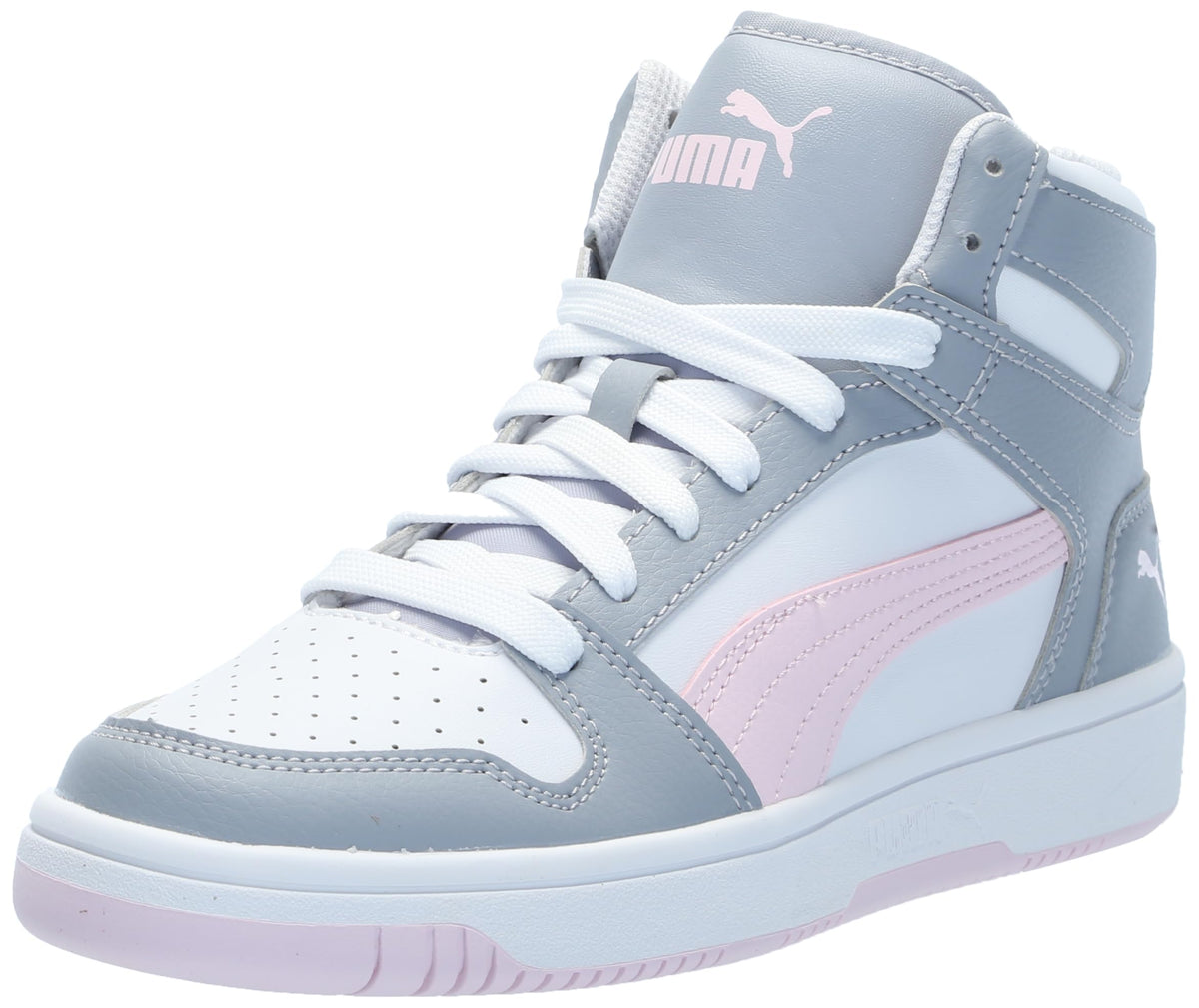 PUMA Rebound Layup Mid Sneaker, White-Gray Fog-Whisp of Pink, 5.5 US Unisex Big Kid