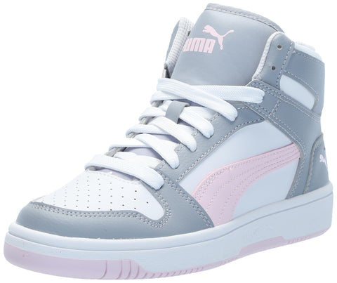 PUMA Rebound Layup Mid Sneaker, White-Gray Fog-Whisp of Pink, 5.5 US Unisex Big Kid