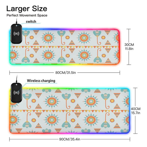Ethnic Floral Mandalas Wireless Charging Mouse Pad for Mobile Phone Extra Large Gaming Mousepad with 13 Lighting Modes Computer Mat for Gaming MacBook PC Laptop Desk Office Home