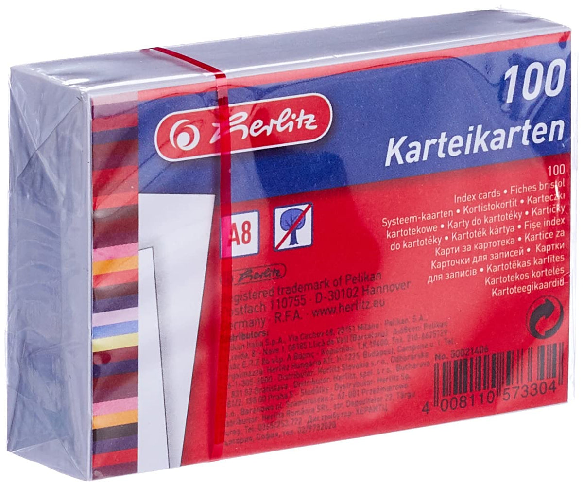 herlitz 100 x A8 Blank White Index Cards
