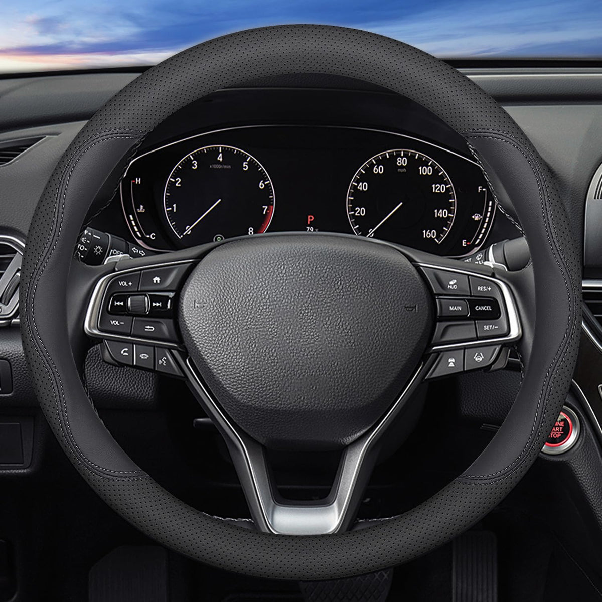 XHRING Car Steering Wheel Cover for Toyota Camry Rav4 Corolla Highlander Sienna CHR Avalon FJ Cruiser Yaris SE XSE LE Hybrid XLE TRD Cross Limited Platinum Accessories, 2024 Leather Black 14 Â½ -15"