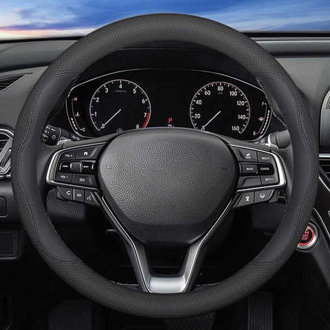 XHRING Car Steering Wheel Cover for Toyota Camry Rav4 Corolla Highlander Sienna CHR Avalon FJ Cruiser Yaris SE XSE LE Hybrid XLE TRD Cross Limited Platinum Accessories, 2024 Leather Black 14 Â½ -15"