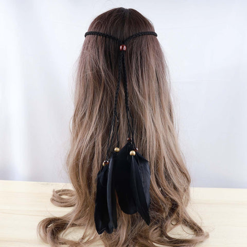 TseenYi Boho Feather Headband Headband Gypsy Black Tassel Feather Headband Long Fringe Headband Jewelry For Women And Girls Performance Stage Headpiece