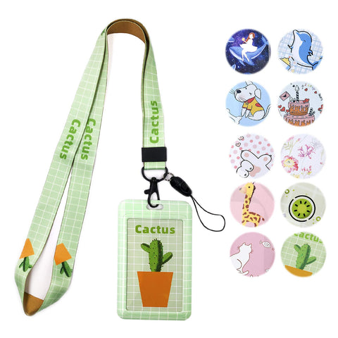 JINEASY ID Cute Lanyard with ID Badge Holder for Women Kids (Cactus)
