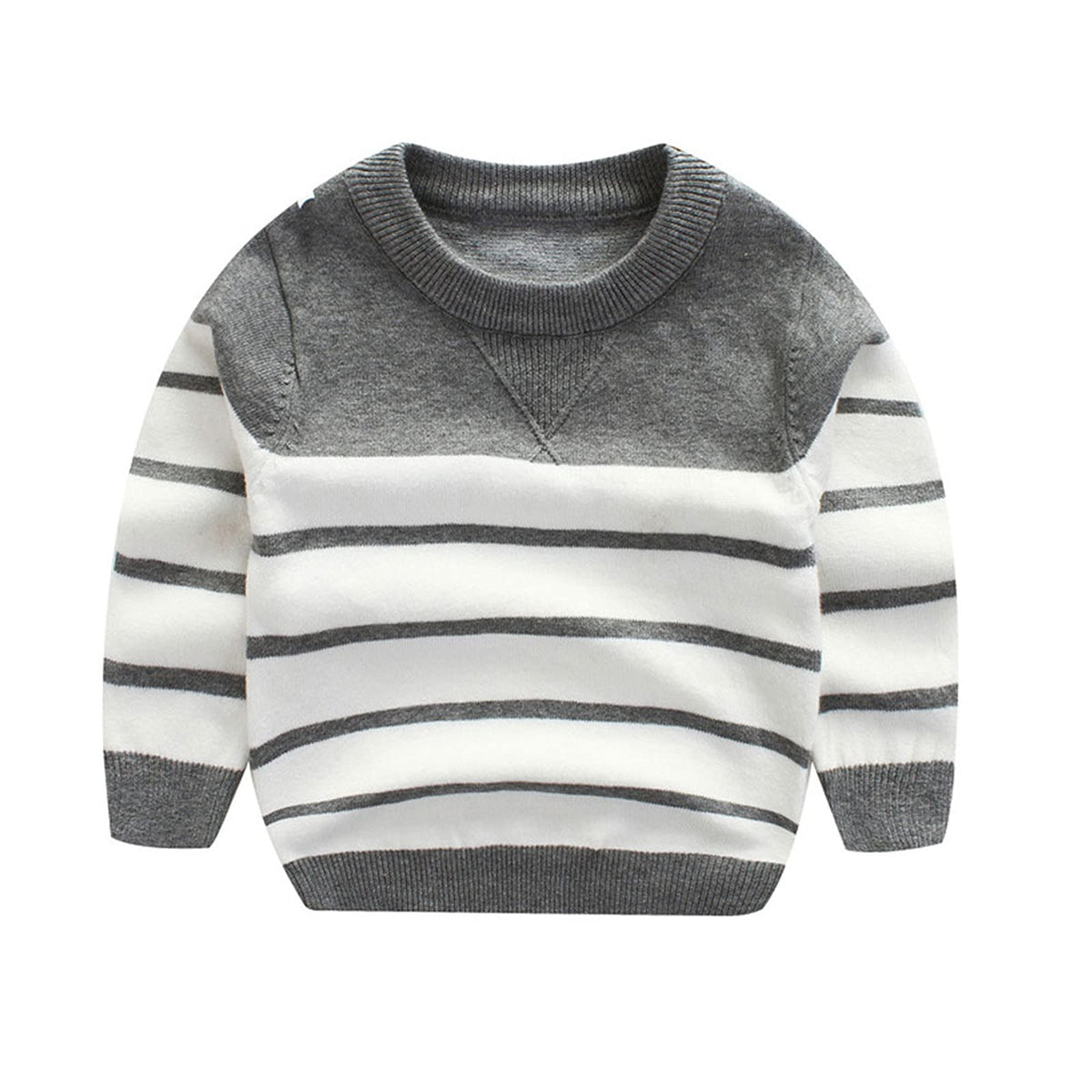 Peecabe Toddler Baby Cable Knit Sweater for Boys Long Sleeve Crewneck Striped Cotton Pullover Sweatshirt Fall Winter 1-5T (3T, Gray)