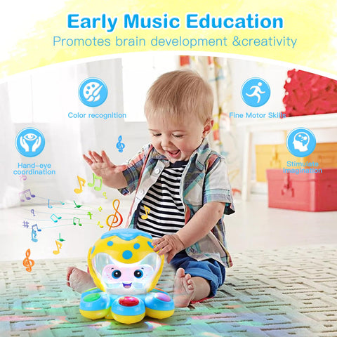 Toddler Toy Baby Toys 6 Months Plus, Sensory Toys for Baby Toys 6 to 12 Months, Octopus Light Up Toys with Music for Learning Fine Motor Skills, Crawling Toys for 1 2 3 4 Year Old Boy Girl Gifts
