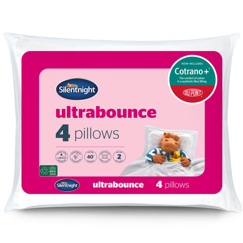 Silentnight Deluxe Ultrabounce Pillows 4 Pack - Pack of 4 Medium Support Pillows for Back, Front and Side Sleepers with Deluxe Dupont Fibres Ensuring Superior Comfort - Machine Washable
