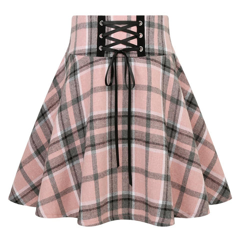 IDEALSANXUN Plaid Skirts for Women High Waisted A Line Pleated Skater Teen Girls Gothic Mini Skirt, Pink 02, XXL