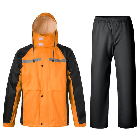 Oralidera Rain Suits for Men Women Waterproof Rain Jacket with Pants Reflective Outdoor Rain Gear Hi Viz Rainwear with Pockets, Orange+Black, M