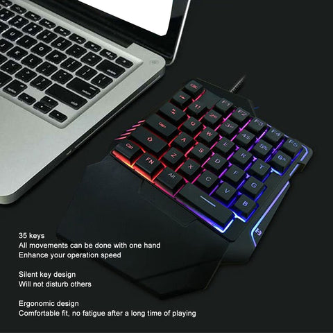 gernie One Handed Gaming Keyboard, 35 Keys USB RGB Gaming Keypad Protable Mini Single Hand Keyboard Colorful Backlight Professional RGB Mechanical Gaming Keyboard for PC Gamer