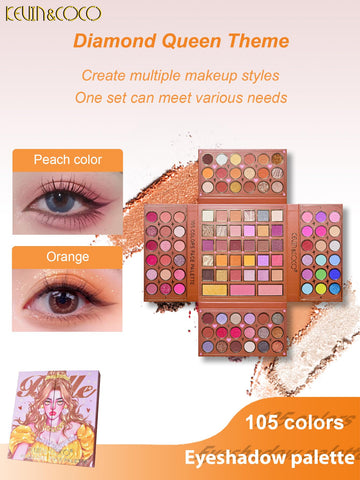 Diamond Queen Theme 105-Color Eyeshadow Palette, Exquisite Girls' Must-Have Item, Suitable For Various Occasions, Non-Pick Skin Tone, No Smudging Even In Water And Sweat?KEVIN&COCO