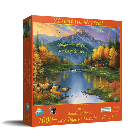 SUNSOUT INC - Mountain Retreat - 1000 pc Large Pieces Jigsaw Puzzle by Artist: Abraham Hunter - Finished Size 27" x 35" - MPN# 69611