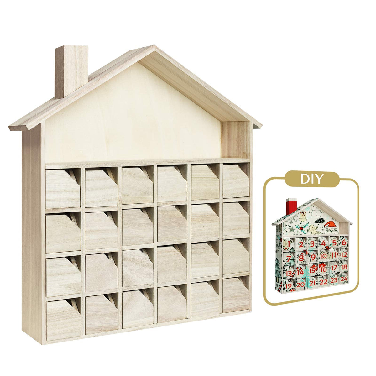Christmas Wooden Advent Calendar with Drawers, House Shaped Countdown Calendar, Craft Storage Box, DIY Crafters