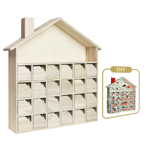 Christmas Wooden Advent Calendar with Drawers, House Shaped Countdown Calendar, Craft Storage Box, DIY Crafters