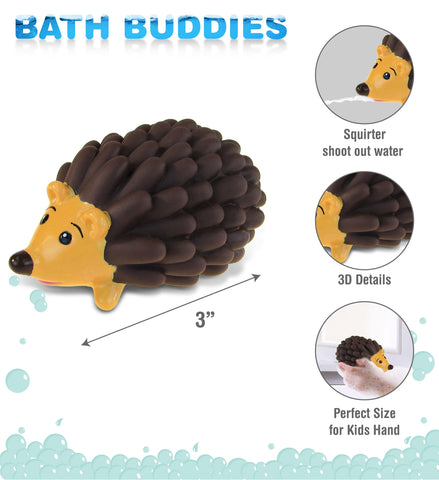 DolliBu Hedgehog Bath Buddy Squirter - Floating Brown Hedgehog Rubber Bath Toy, Fun Water Squirting Bathtime Play for Toddlers ,Cute & Soft Wild Life Animal Toy for The Bathtub, Beach & Pool for Kids