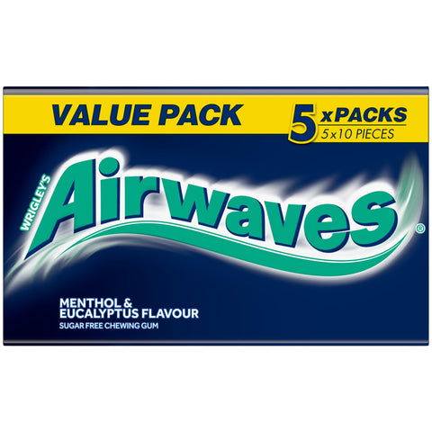 Airwaves Menthol & Eucalyptus Chewing Gum Sugar Free Multipack, 6 x 10 Pieces