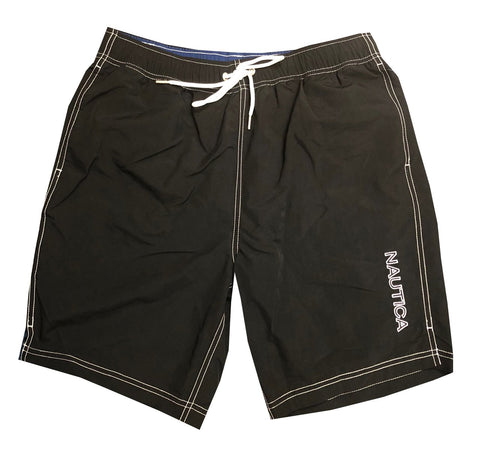 Nautica Mens Quick-Dry Logo Swim Trunk Shorts (S, Black)