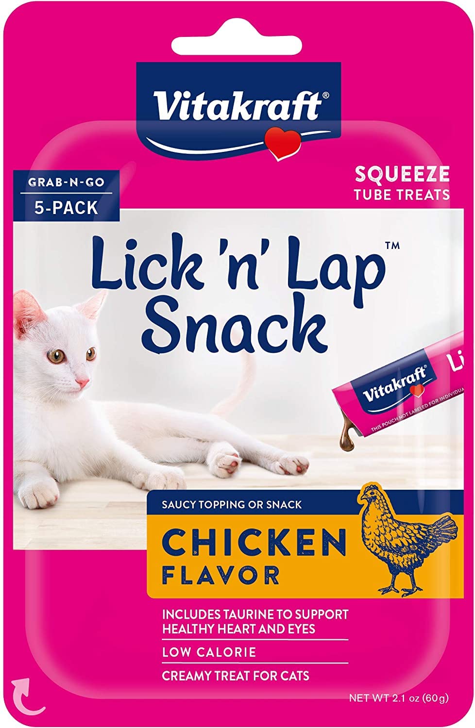 Vitakraft Lick 'n' Lap Creamy Cat Treat - Chicken - Great for Bonding - Low Calorie Interactive Wet Cat Treat - 5 Pack