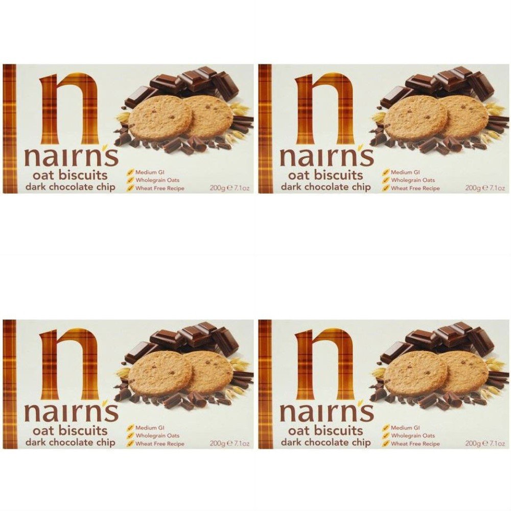 (4 PACK) - Nairns - Dark Choc Chip Oaty Biscuits | 200g | 4 PACK BUNDLE