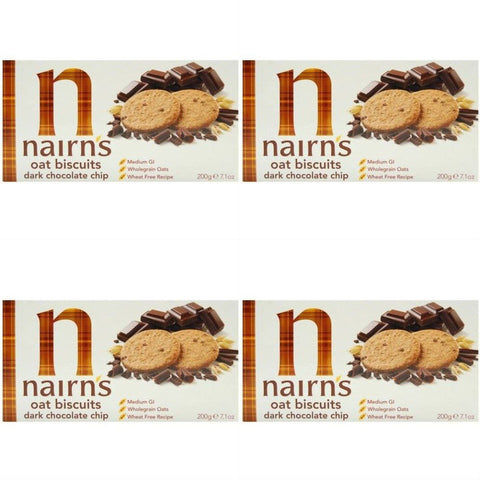 (4 PACK) - Nairns - Dark Choc Chip Oaty Biscuits | 200g | 4 PACK BUNDLE