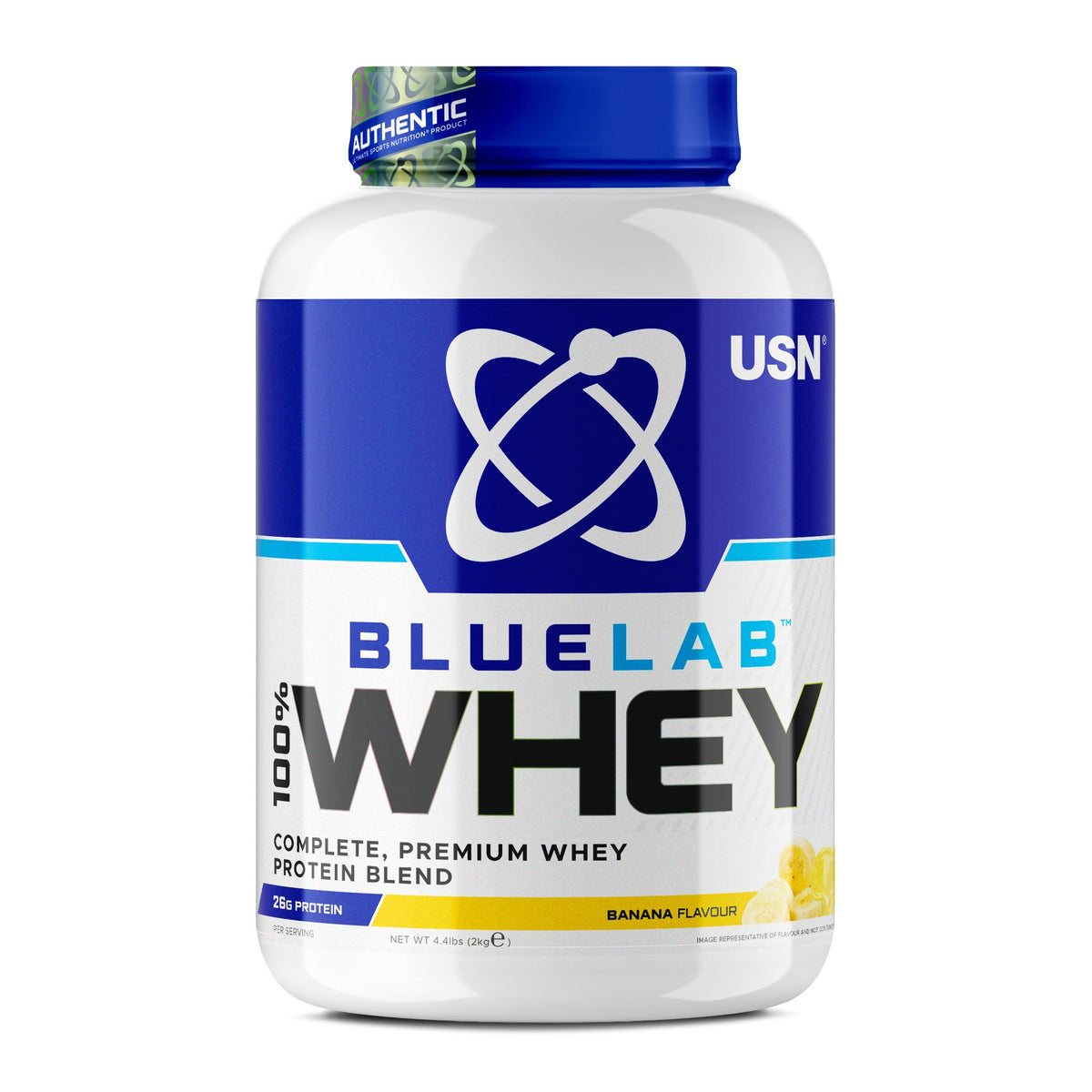 USN Blue Lab Whey Protein Powder, Banana Flavour - 2kg, Premium Whey Isolate Protein Dietary Supplement, Post Workout Lean Muscle Growth BCAA Amino Acids Powder, Protein Shake Drink Mix
