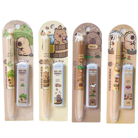 MOZXIRZ 4 Pcs Cute Mechanical Pencils with Refills 0.5mm Capybara Mechanical Pencil Kawaii Cartoon Mechanical Pencils Office School Pencil for Kids Students Women Girls Boys Pencils (4 Set-Capybara3)